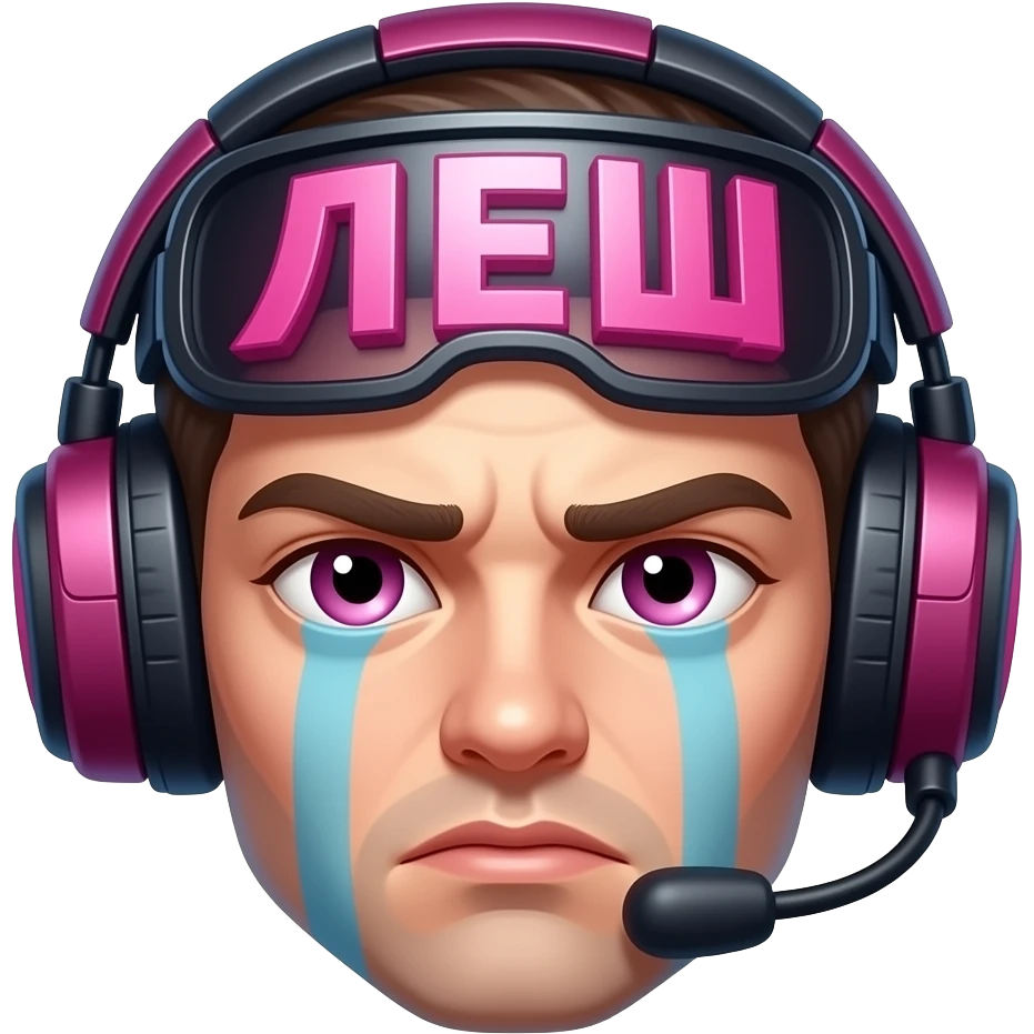 funny twitch emote, exhausted gamer face, chaotic pink aesthetic, bold bulgarian text “ЛЕШ”, dramatic shading, cute but cursed vibe, transparent background emoji