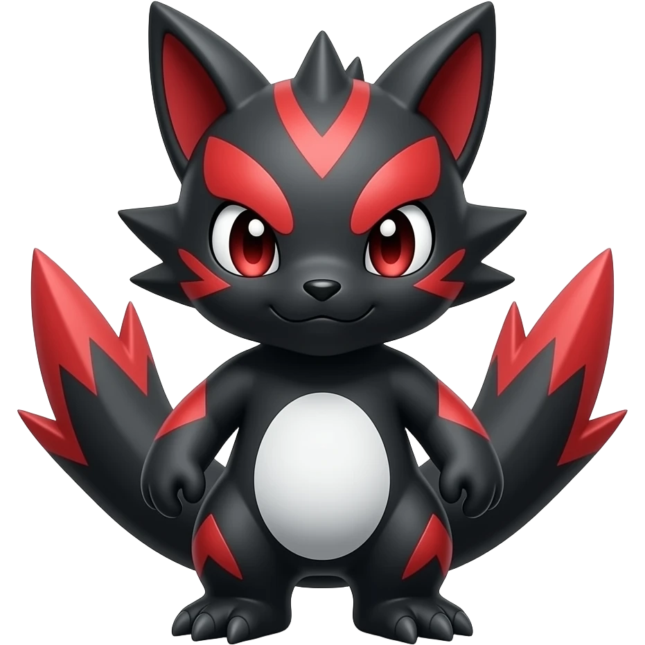Cute cool black red white animal-Digimon-Fakémon-hybrid full body, detailed emoji