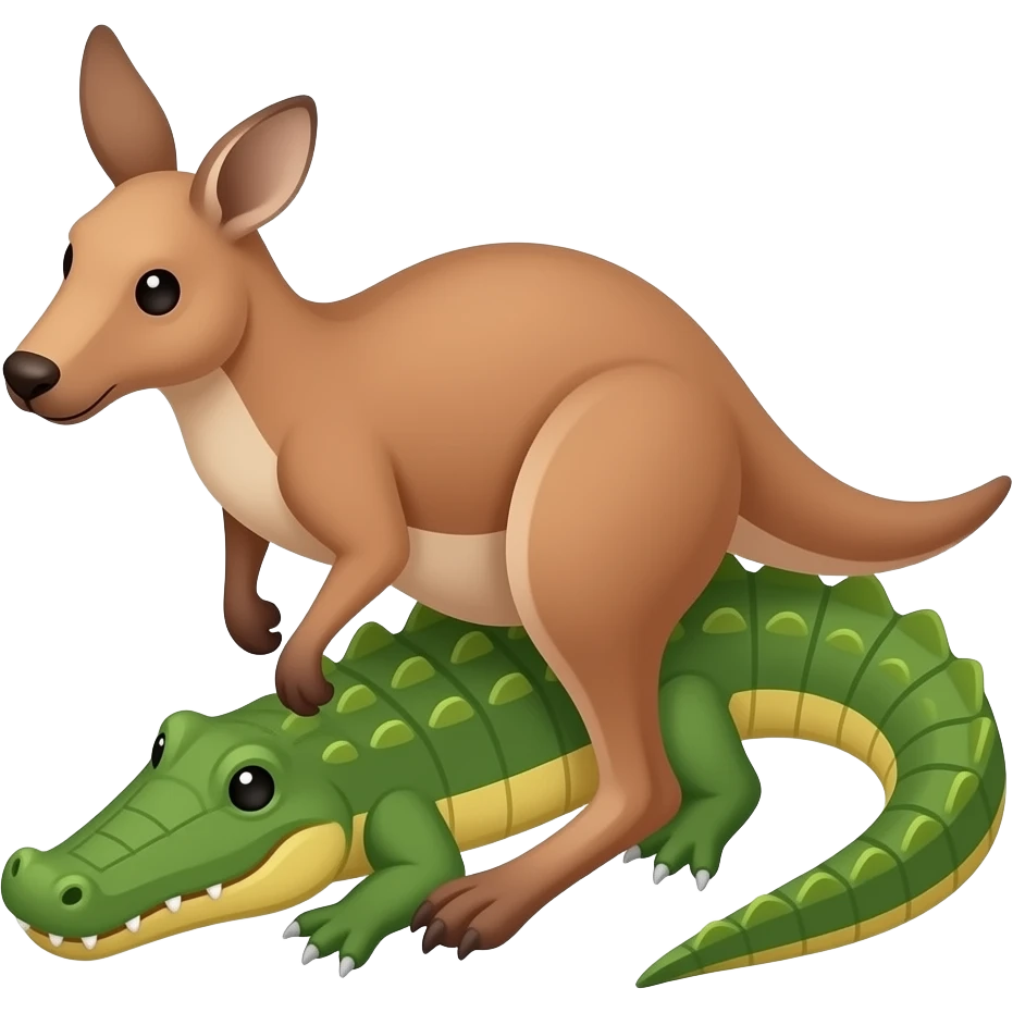 🦘 kangaroo + 🐊 crocodile → fused and combined into one creature, 3/4 top-down isometric game unit without any ground, readable silhouette, mobile game style, single anatomy, large head, simplified details, recognizable at 64x64, emoji color language, transparent background emoji
