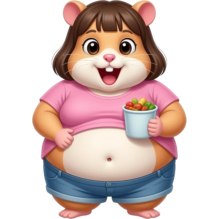 An obese girl Hamster,her flabby stomach let out loud rumbling growl,as if her Bellybutton was talking cutely,but it is just her tummy with extreme fullness trying to keep a meal settled in. emoji