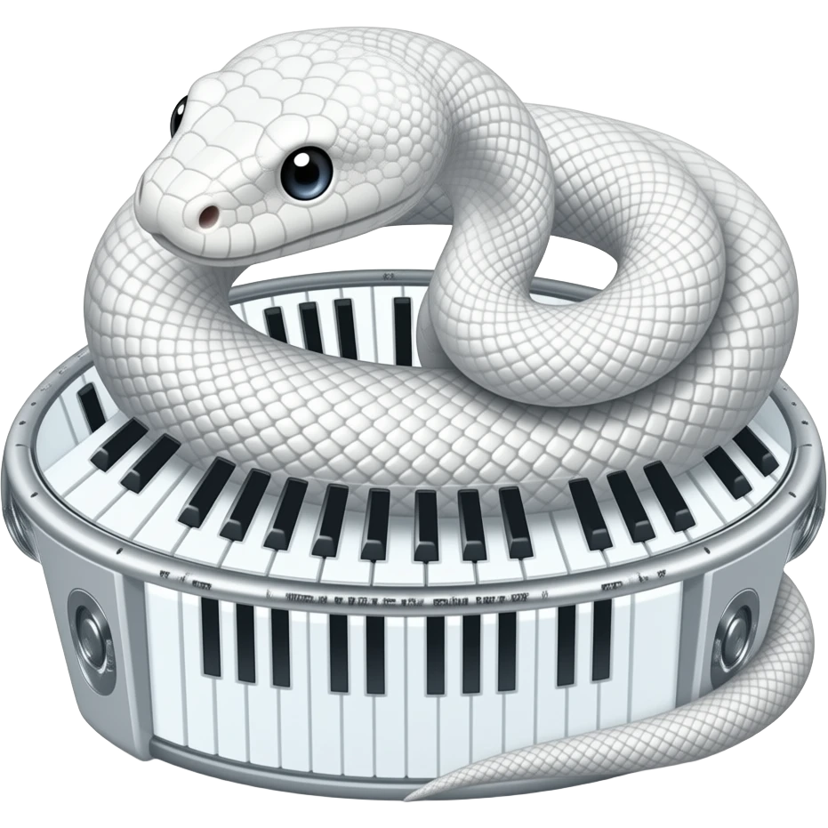 albino boa constrictor wrapped around futuristic tubular musical keyboards emoji