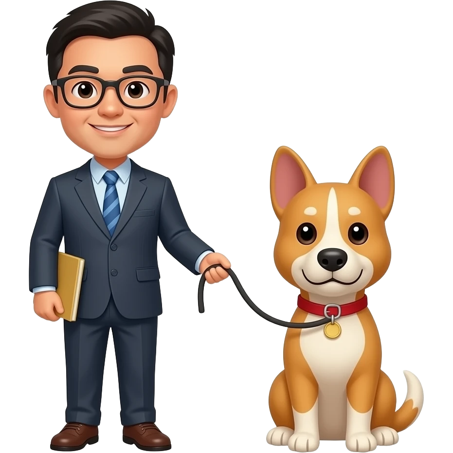 the asian professor holding a leash on a dog emoji
