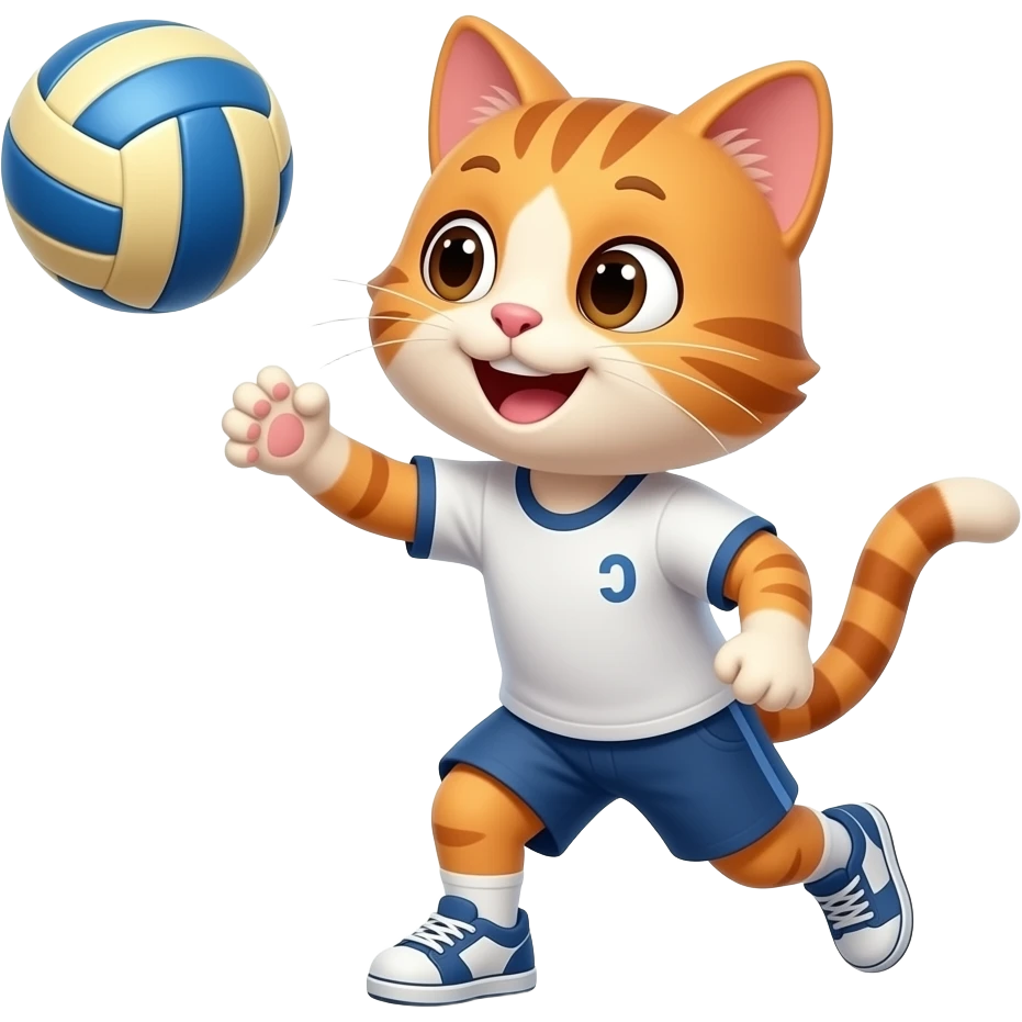 happy boy cat playing volleyball emoji