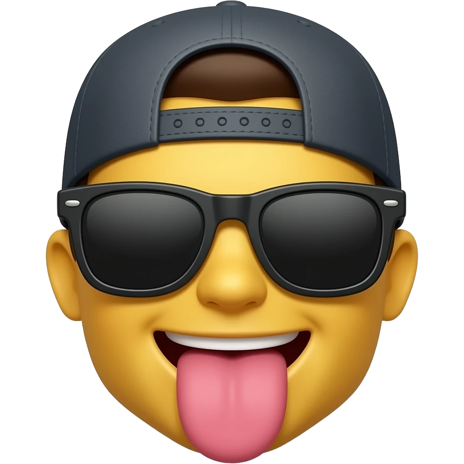Yello emoji with tongue sticking out sunglasses and backwards cap emoji
