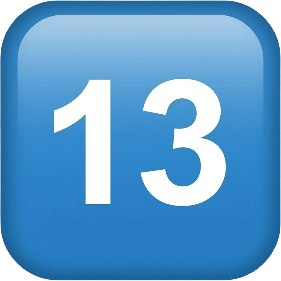 blue sqaure with white text 13 emoji