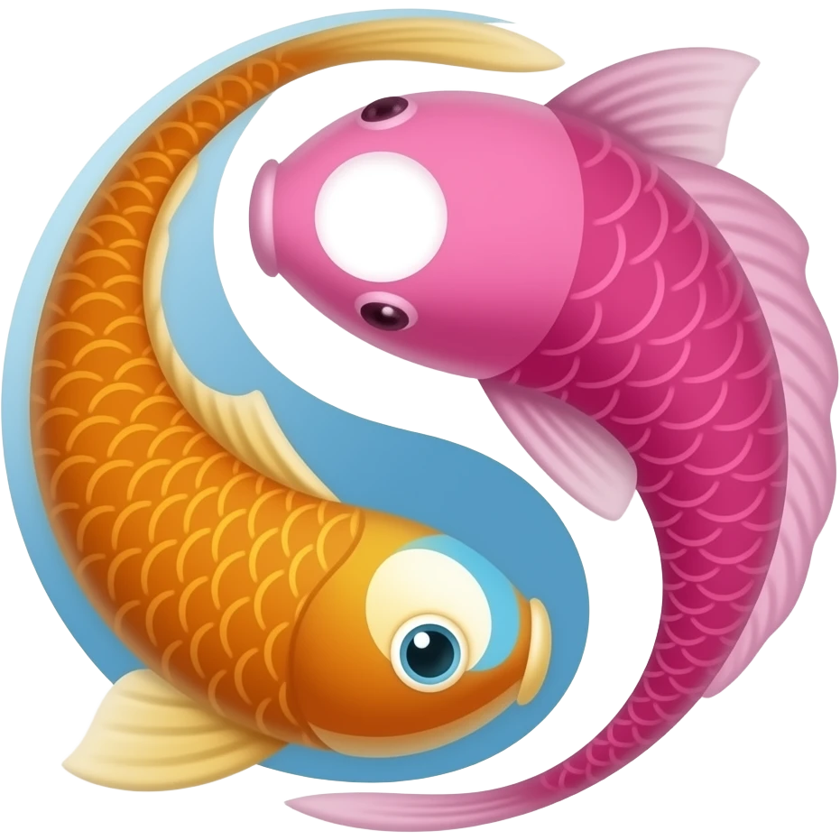 Two different colored bright colored unique orange pink Koi fish yin yang emoji