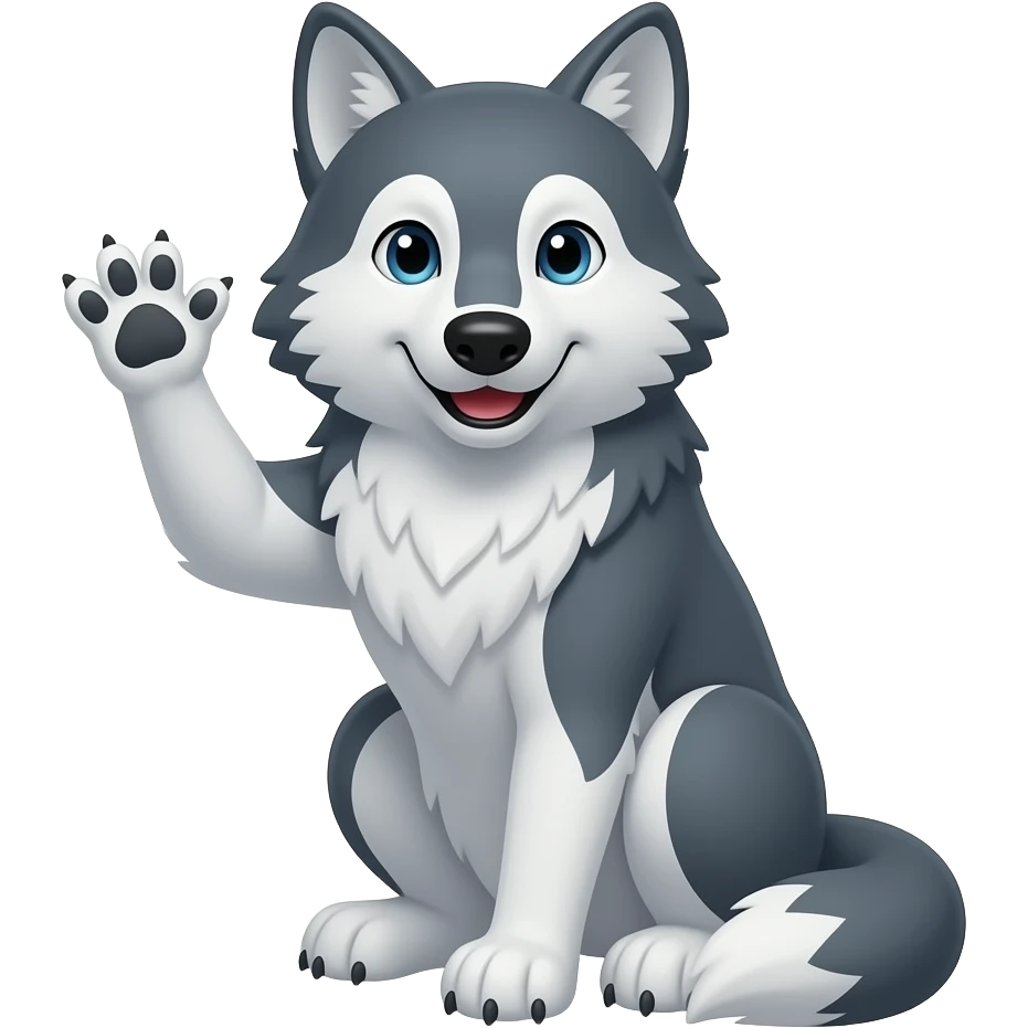 Wolf waving hi sitting down paw emoji