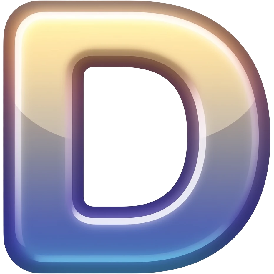 Create high-quality glossy emojis with a vibrant modern style.Make the emojis look premium, shiny, and eye-catching with bright highlights, smooth gradients, soft reflections, and glowing details.  letter D icon emoji