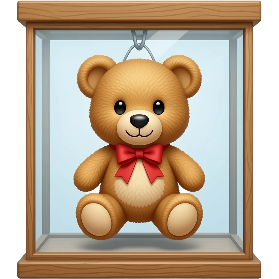 teddy bear hanging in a display glass box emoji