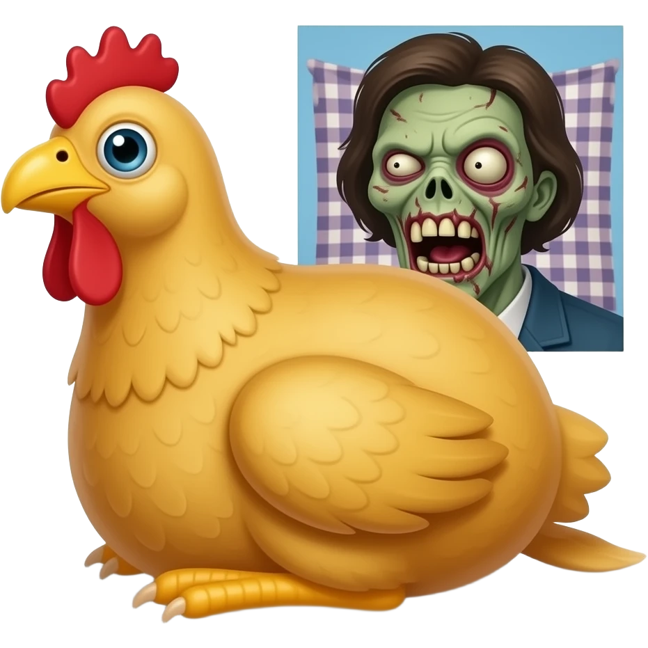Chicken with zombie in back emoji