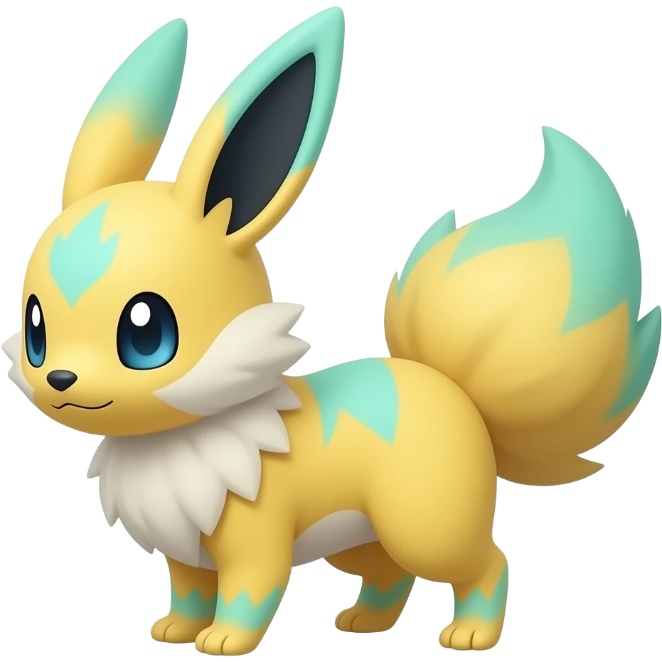 Yellow Zorua-Fennekin-Manectric-Furret-Vaporeon-Fakémon-hybrid with glowing neon cyan markings emoji
