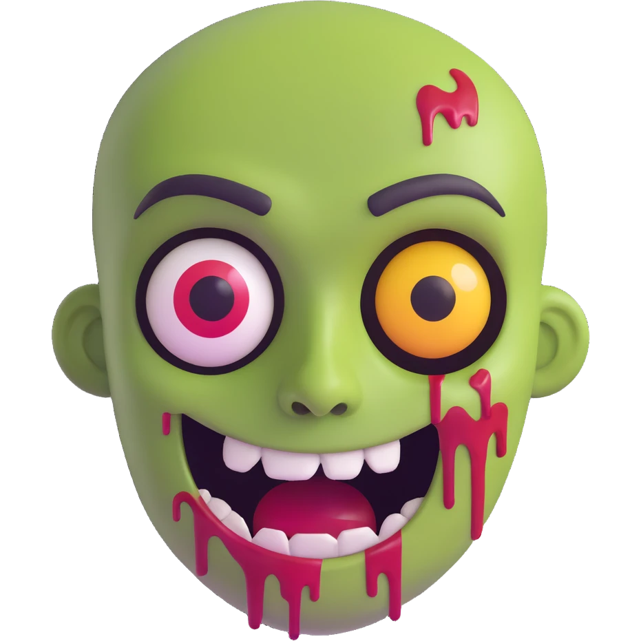 zombie emoji, missing an eye, creepy grin emoji
