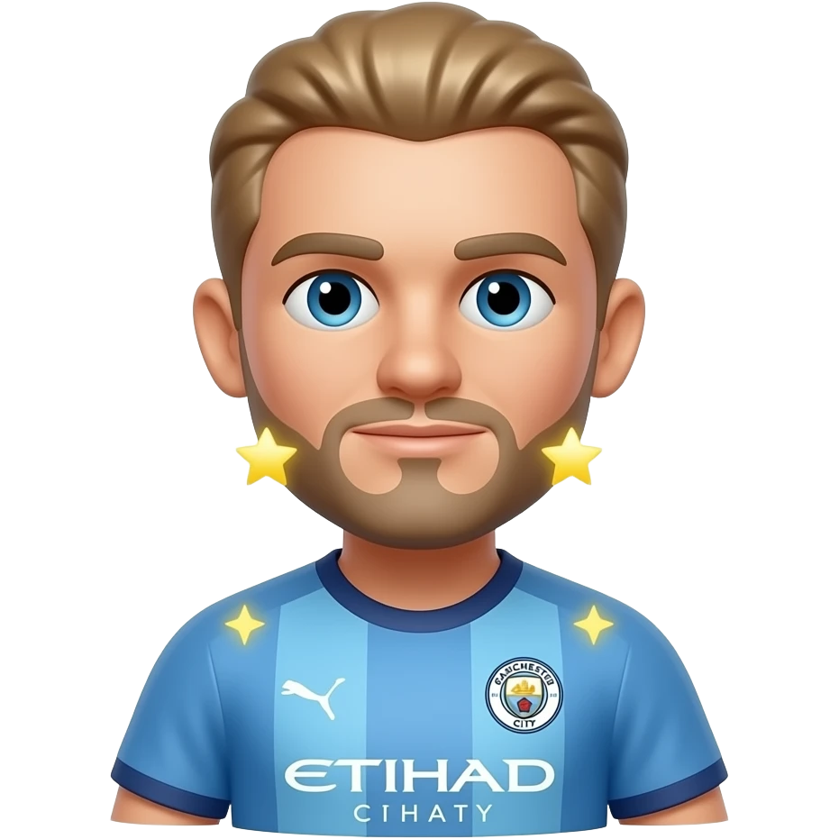 Haaland-inspired 3D emoji, full Manchester City jersey, 2 tiny glowing stars near shoulders. emoji