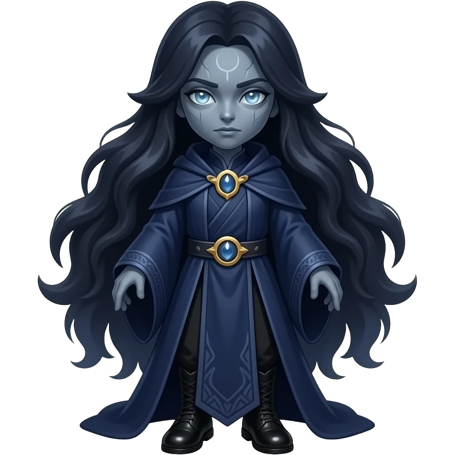 Full-body Moonless Oracle entity, oversized obsidian head, tiny body ...