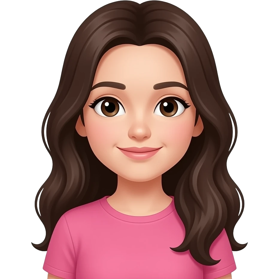 long dark brown hair girl wearing pink emoji