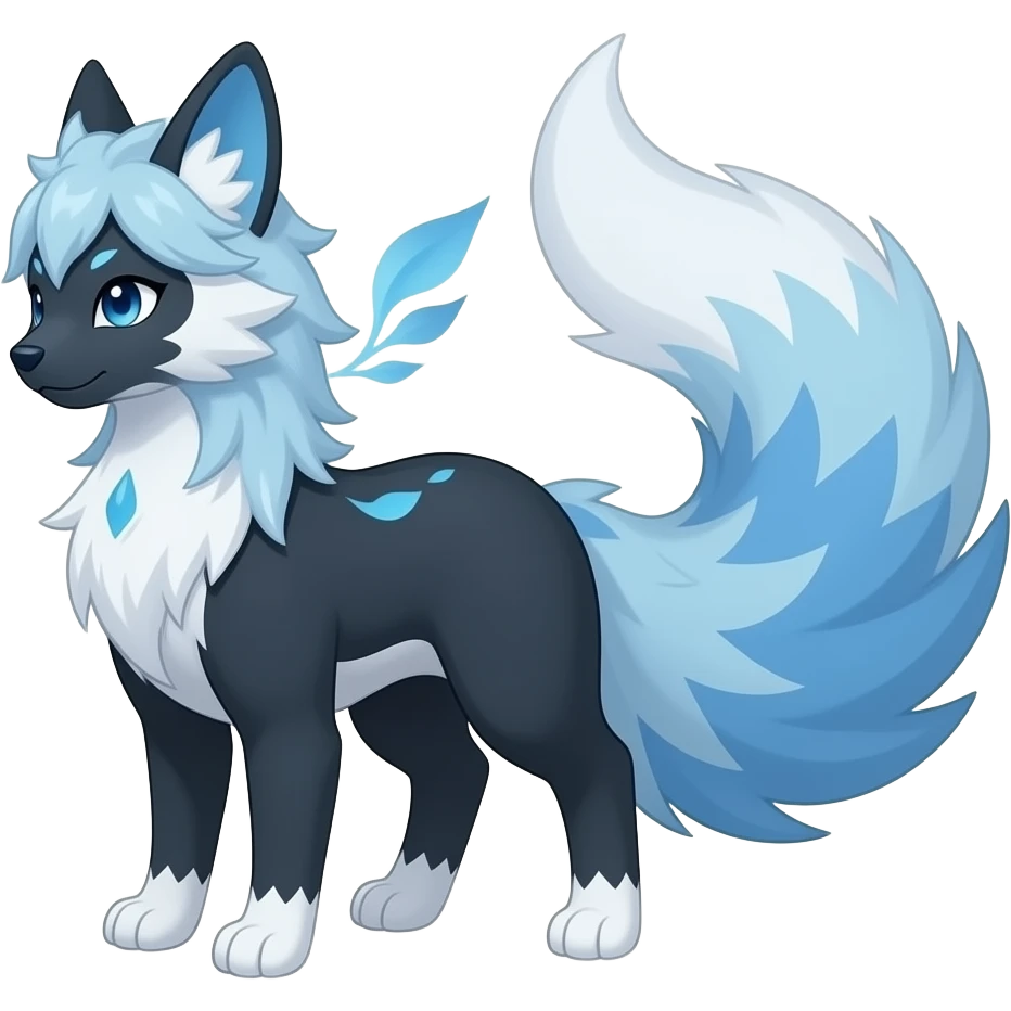 Bluish blackish whitish greyish gradients Absol-Amaura-Xerneas-Aurorus-Vulpix-hybrid with orca tail emoji