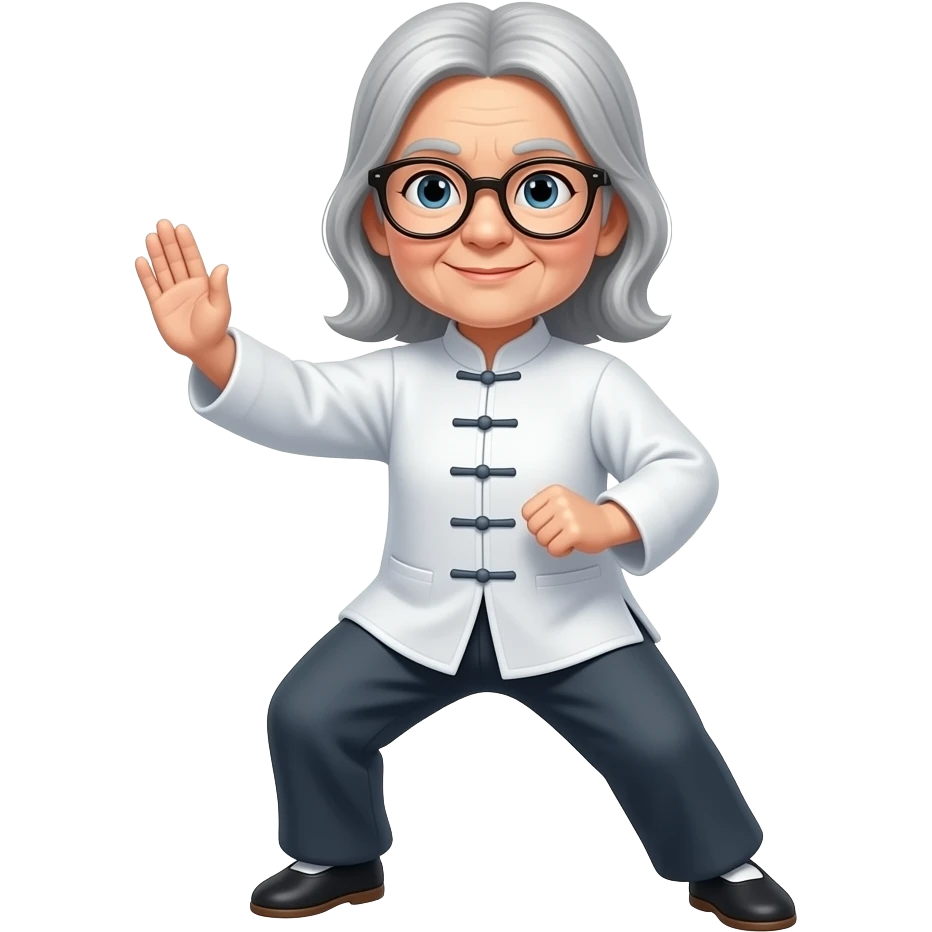 Old women taichi glasses light medium long gray hair emoji