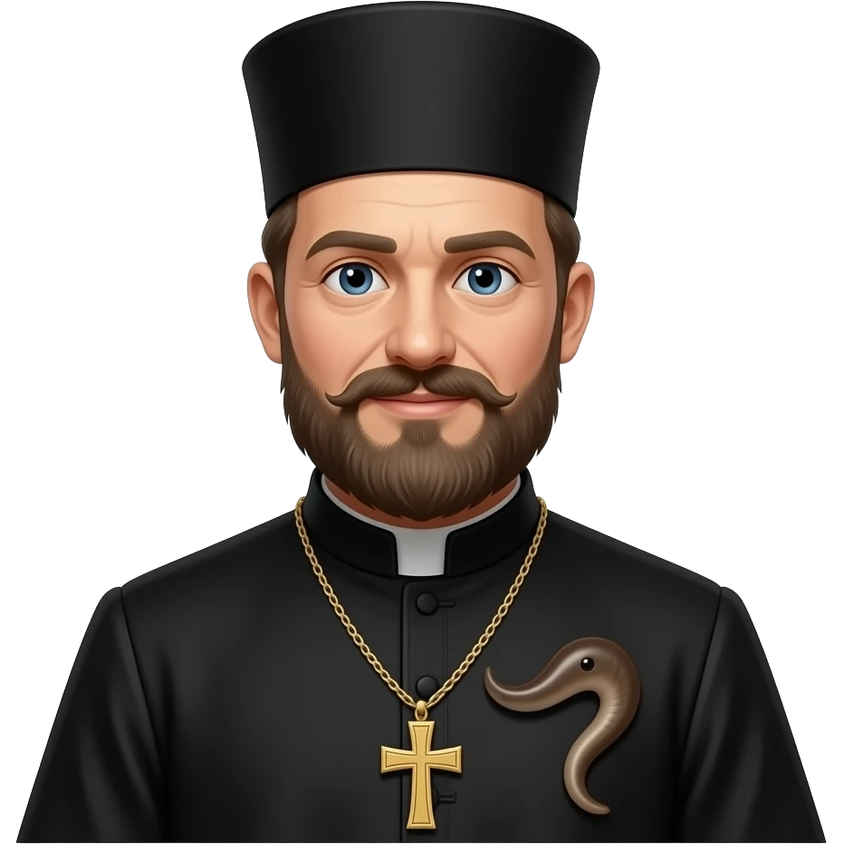 a greek othodox priest in black and a realistic funny long eel emoji