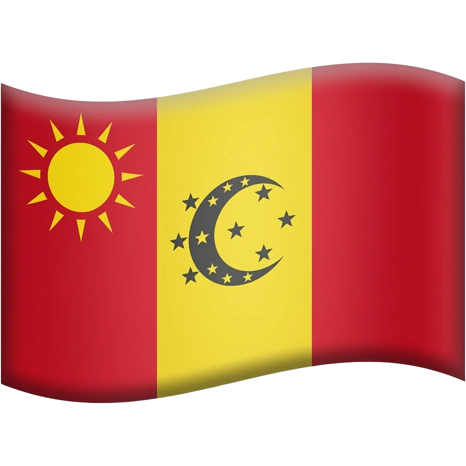 Bana bir bayrak yap yanlar kırmızı olsun ve orta kısmı sarı olsun bayrağın orta renginin yani sarı renginin içinde solda güneş sarı renginin içinde de sağda bir yıldızlı hilal olsun emoji