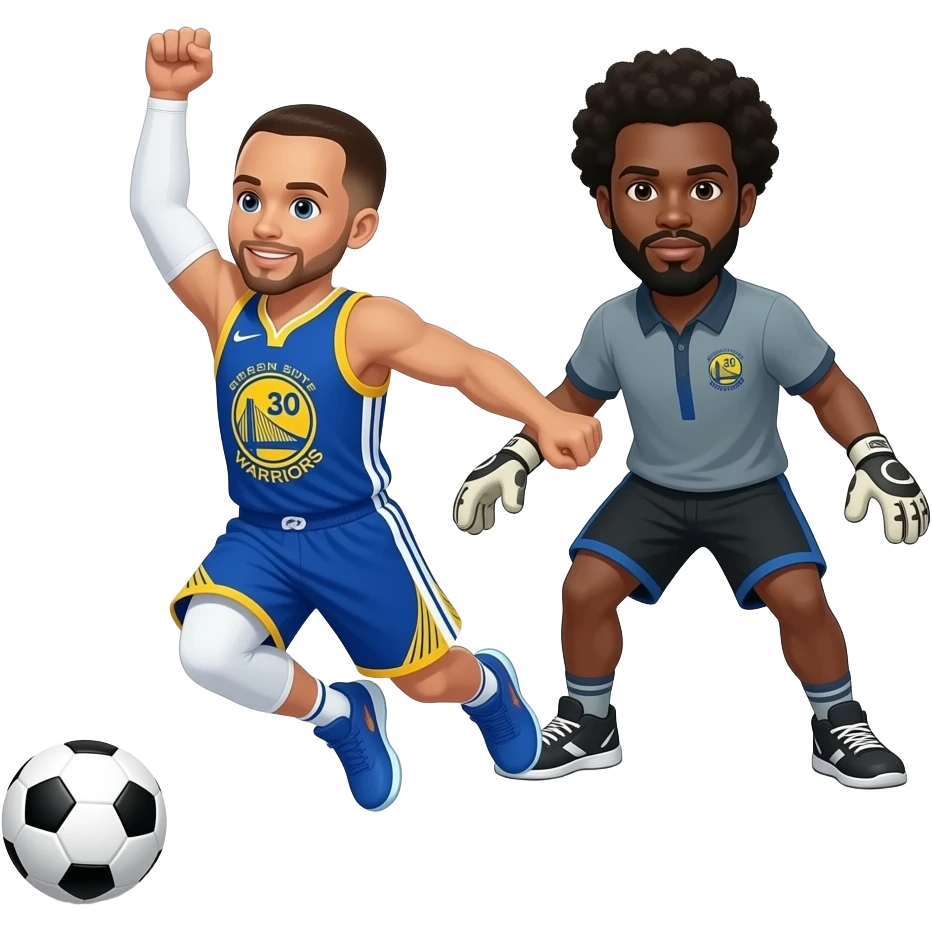 Stephen Curry scores in football but the goalkeeper is Mr Beast emoji
