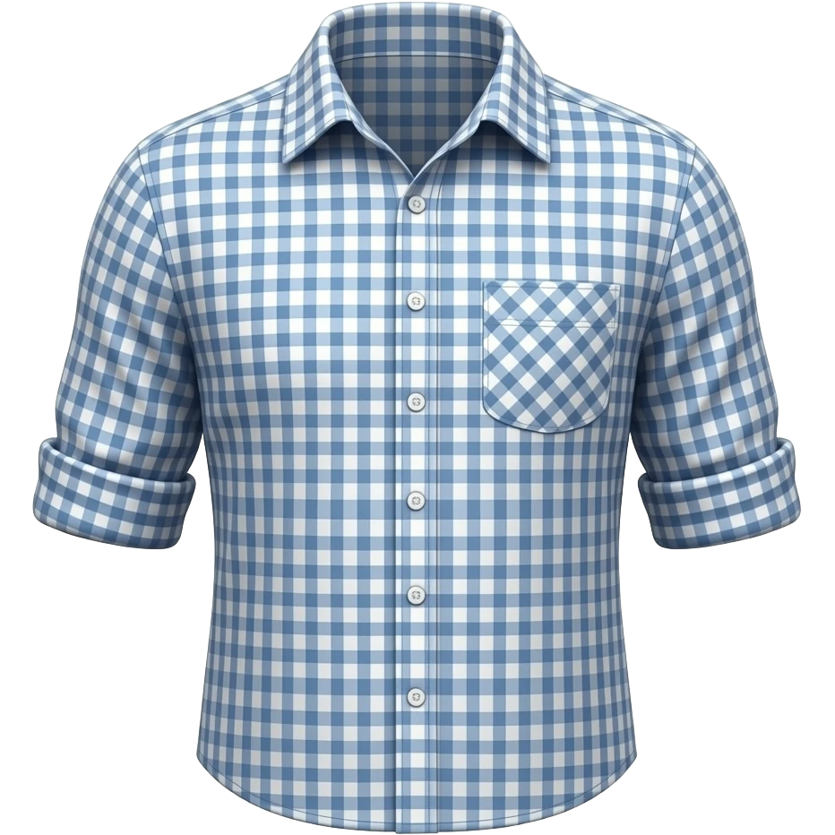 take a men's shirt and make it a women's shirt with a ruffled collar and rolled up sleeves gingham emoji