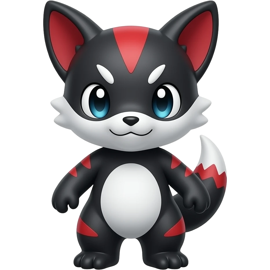 Cute cool black red white animal-Digimon-Fakémon-hybrid full body, detailed emoji
