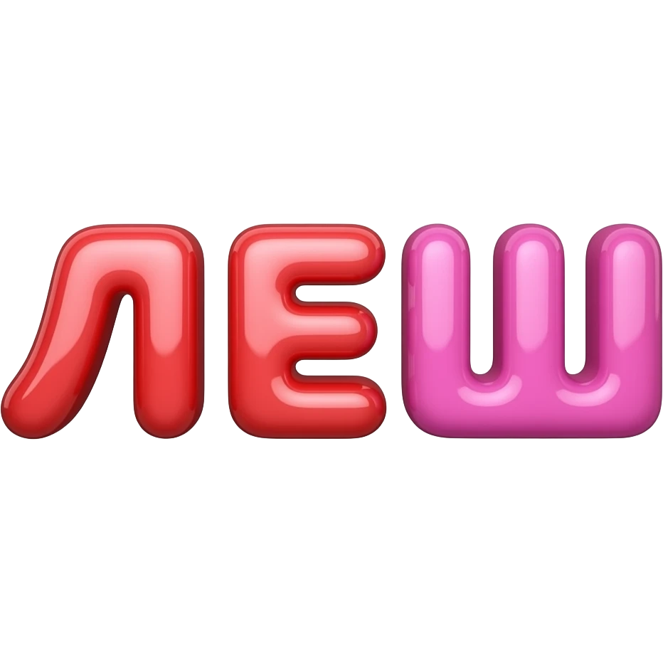 Glossy red and pink 3D text “ЛЕШ”, aggressive Twitch emote style, sharp letters, thick black outline, transparent background emoji