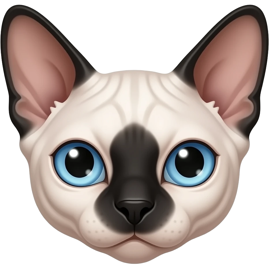 Devon Rex cat face white with black on nose and ears, blue eyes emoji