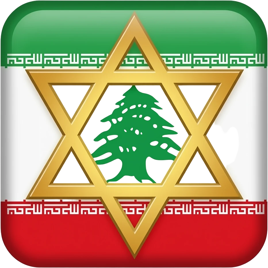 Fais-moi un drapeau laisse le fond avec l’étoile de David avec un peu les symboles de l’Iran et un arbre du Liban au milieu de l’étoile de David emoji