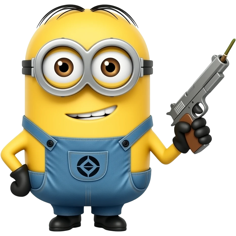 Gangster yellow minion with gun and spliff emoji
