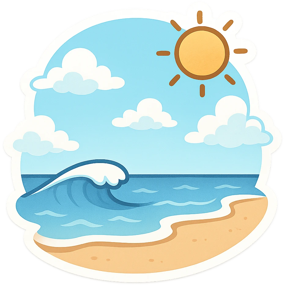 大海，海滩，蓝天，白云，太阳 emoji