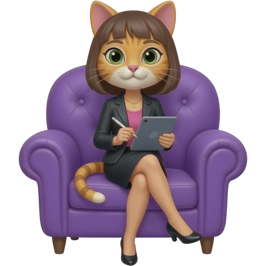 woman psychologist with female cat head and black and pink clothes ...