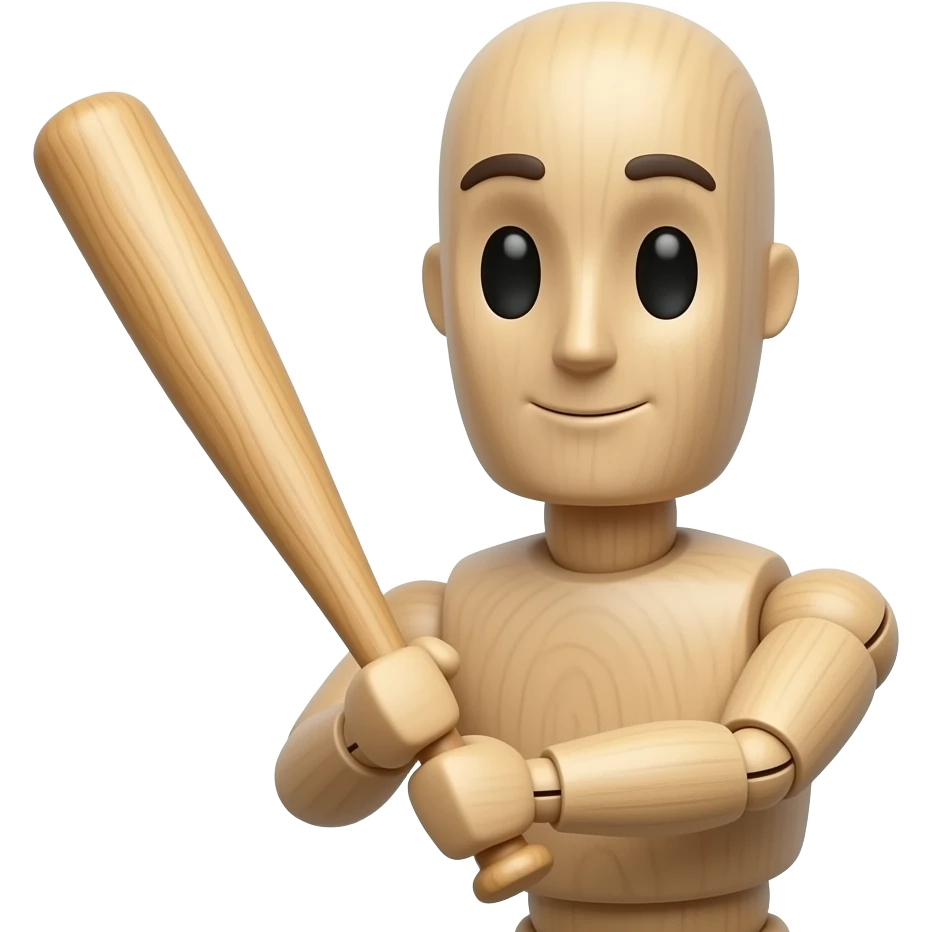 a wooden man with a wooden bat and cylindrical body emoji