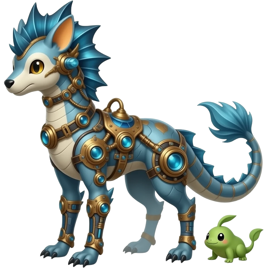 shiny glossy smooth finned frilled gothic Realistic tall slim unique original shiny edgy cool steampunk-cyberpunk-solarpunk-fantasy-Absol-Sprigatito-Vaporeon-Manectric-Mudkip-Fakémon-hybrid emoji