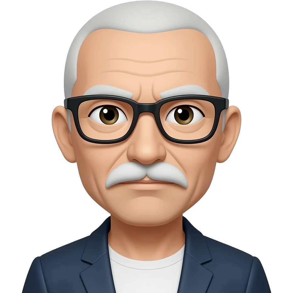 Personnage taichi lunette noire moustache blanche pas beaucoup de cheveux visage fin emoji