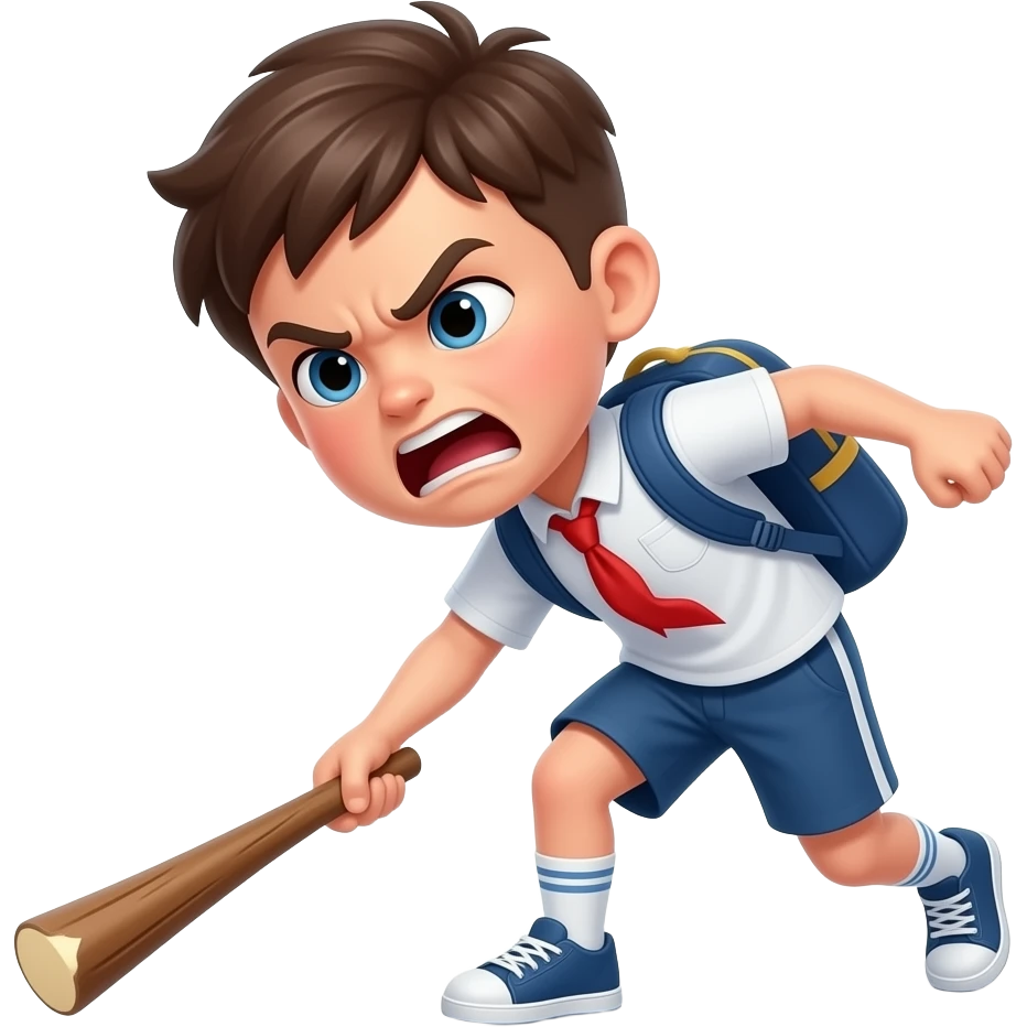 Enfant garçon lance un bâton par terre, fâché, en criant. Comportement inadéquat à l'école emoji