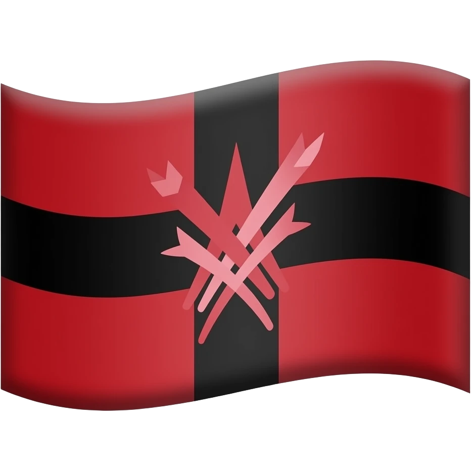 Bandera con 3 líneas verticales roja, negra y roja con un yugo y 5 flechas en la banda central de color rojo inspirado en la bandera de la falange española de las JONS emoji