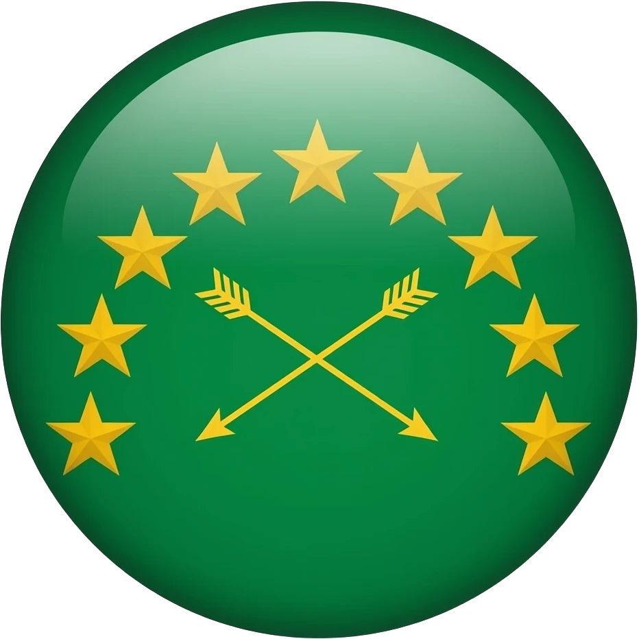 The Circassian flag has a green background with twelve gold stars forming an arc that looks like a bow. There are three crossed arrows in the center of the flag. emoji