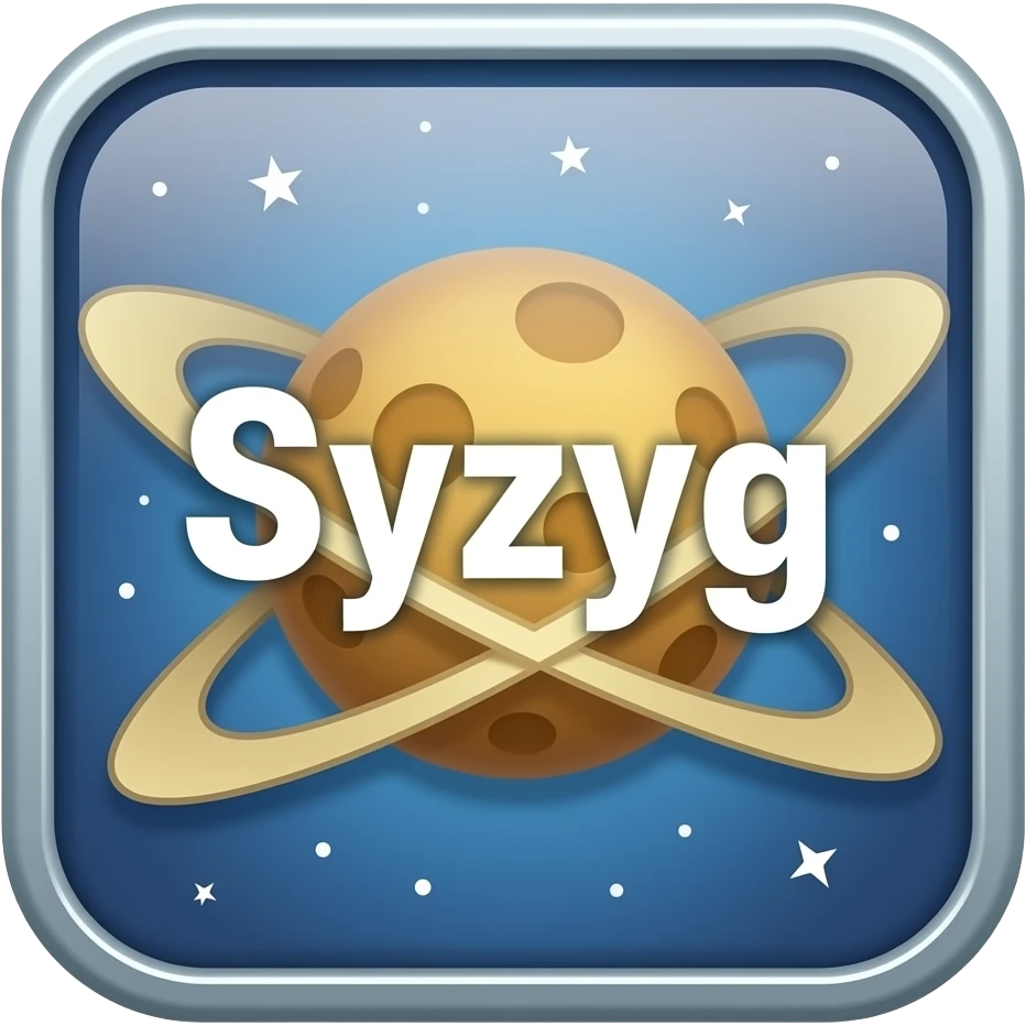 Space themed emoji with the word Syzygy on it emoji
