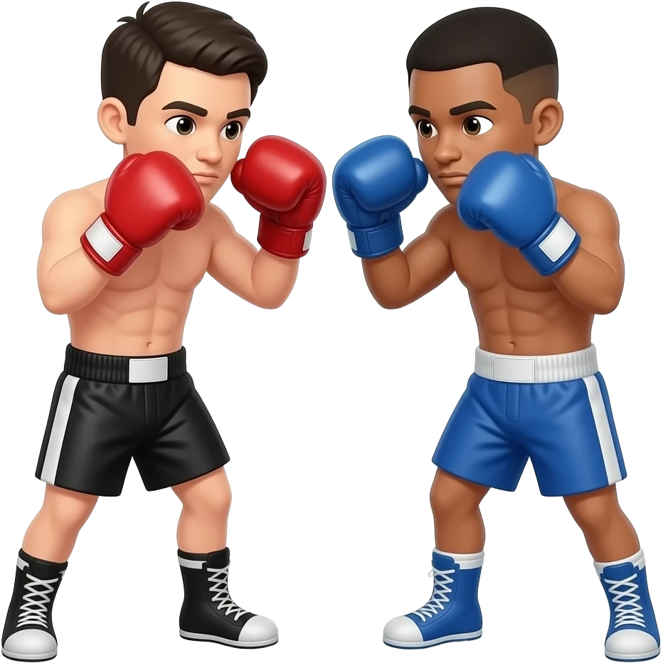 Two fighters fight with gloves and their hands are on their faces  but not wear tshirt like this look like profffesional boxing emoji