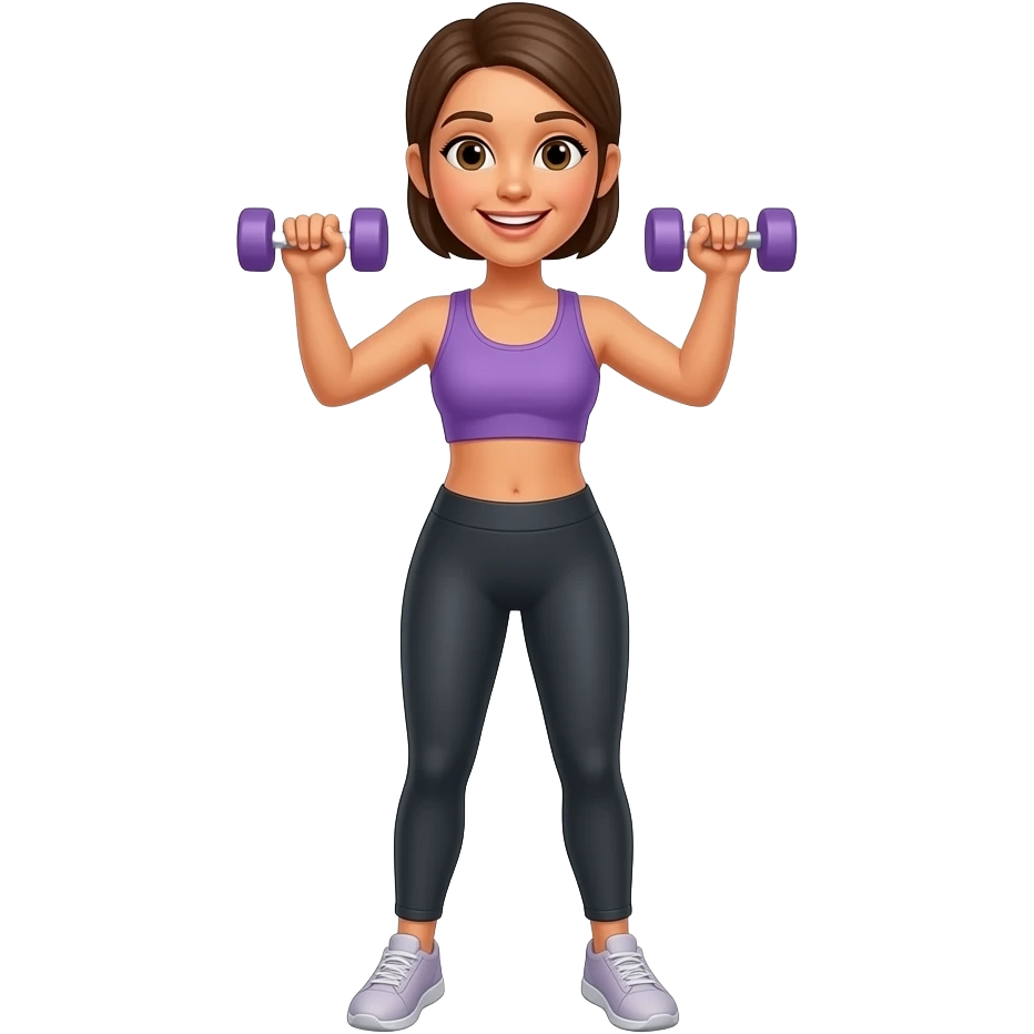 활짝 웃으면서 아령으로 운동하는 여자 emoji
