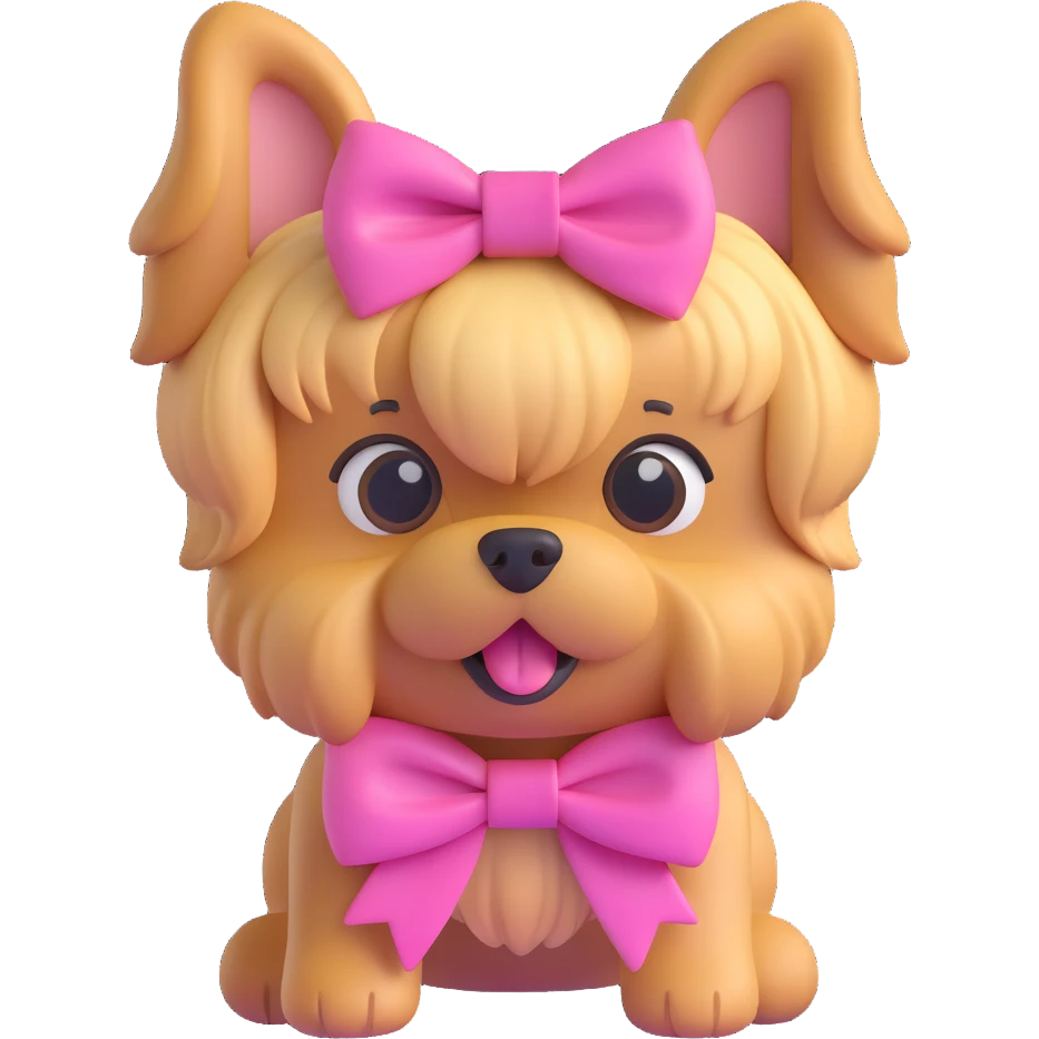cute yorkshire dog wearing a pink bow, 3d emoji style emoji