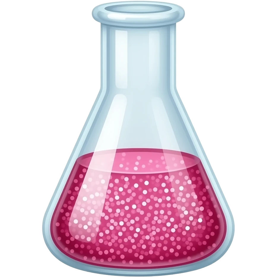 Eylimer de laboratório de vidro com liquido rosa com gliter dentro emoji