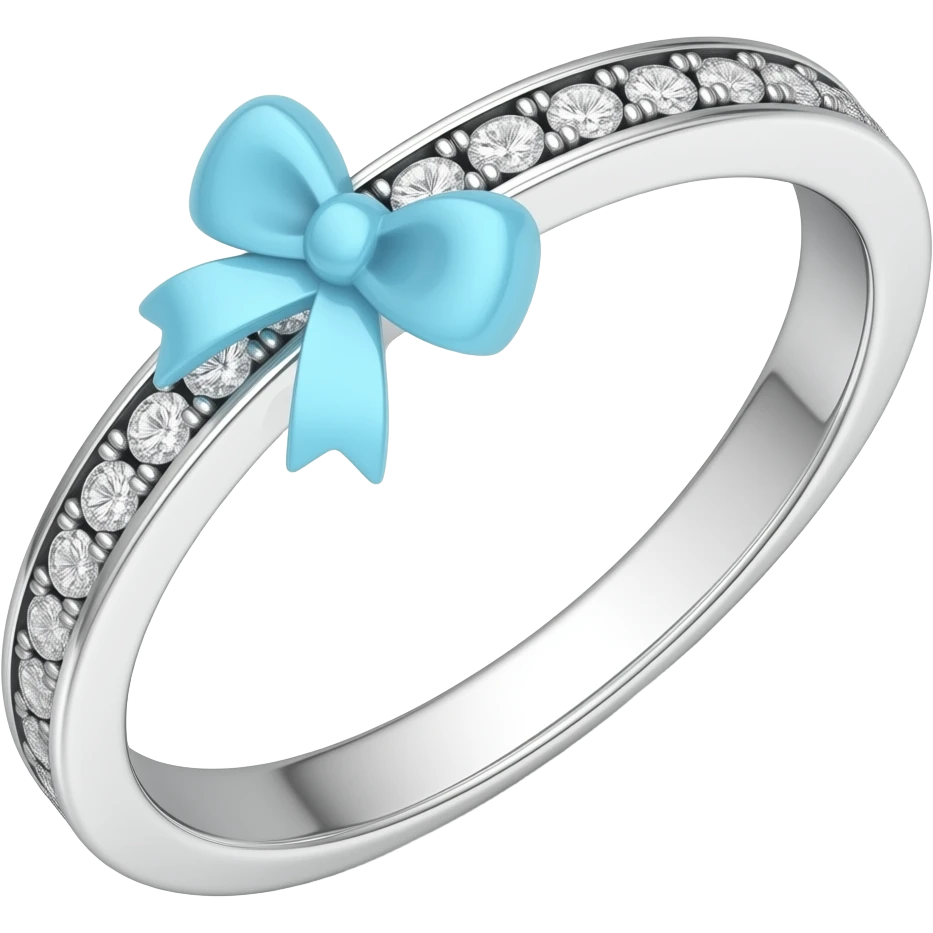 Silver diamond ring with a bow in light blue emoji
