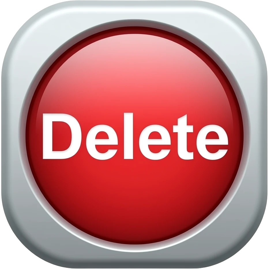Объёмная красная кнопка с надписью delete emoji
