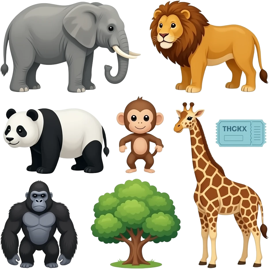 🐘🦁🐼🦍🐒🦒🌳🎟️in Google Noto Color Emoji emoji