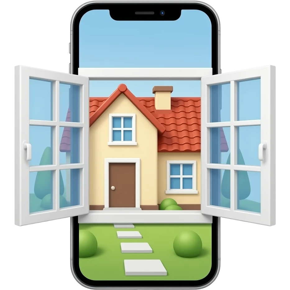 a good house in a 3d perspective pop-ing out from a phone screen like a window, no background, make it look realistic and not cartoonish emoji