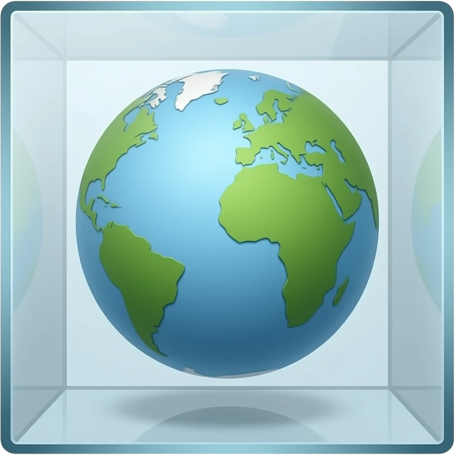 globe inside a square glass box with a stand emoji