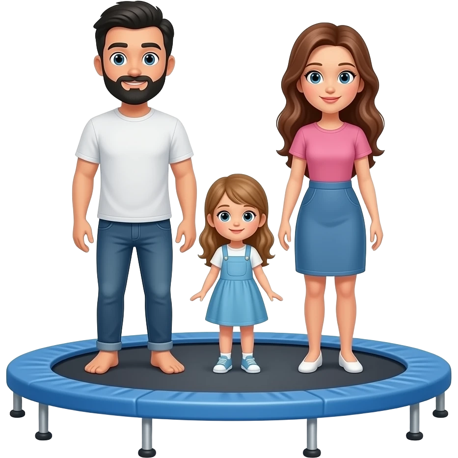 a man with black hair and a black beard with a woman with long brown hair and a little girl with long light brown hair on a trampoline emoji