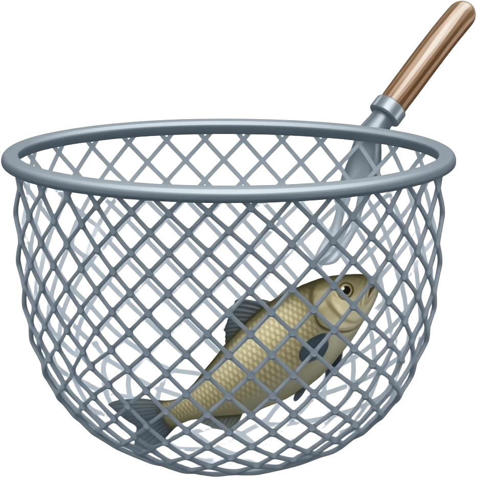 small fishing net with handle with fish emoji